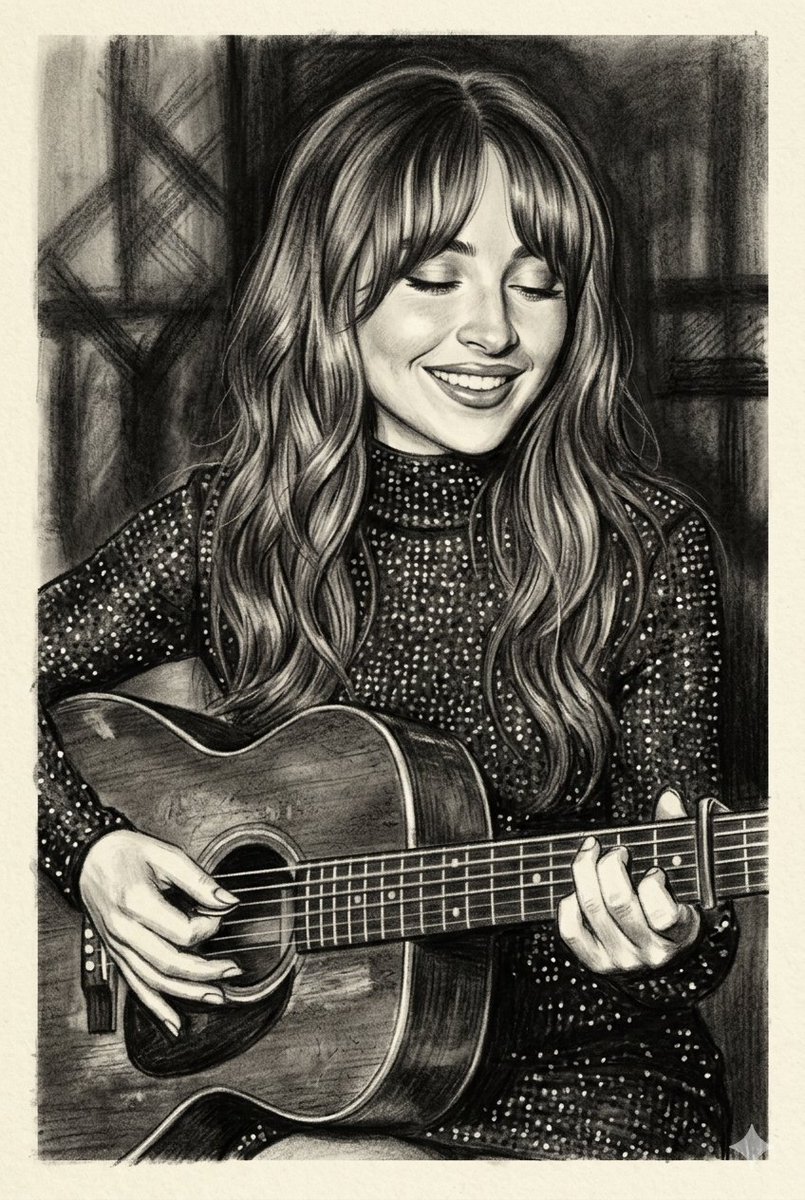 AI Prompt for Charcoal Sequin Portrait of Guitarist Woman