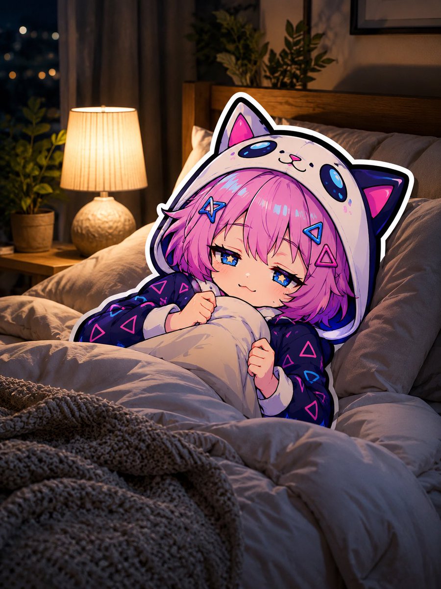 AI Prompt for Chibi Anime Cat Girl in Bed Illustration
