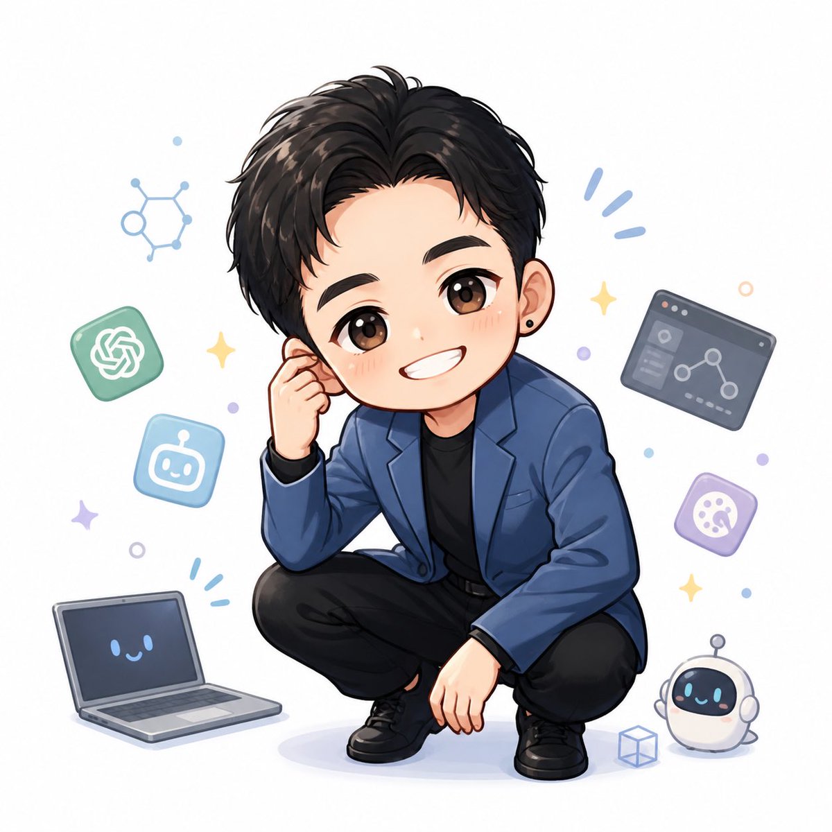 AI Prompt for Chibi Anime Style Crouching AI Engineer Art