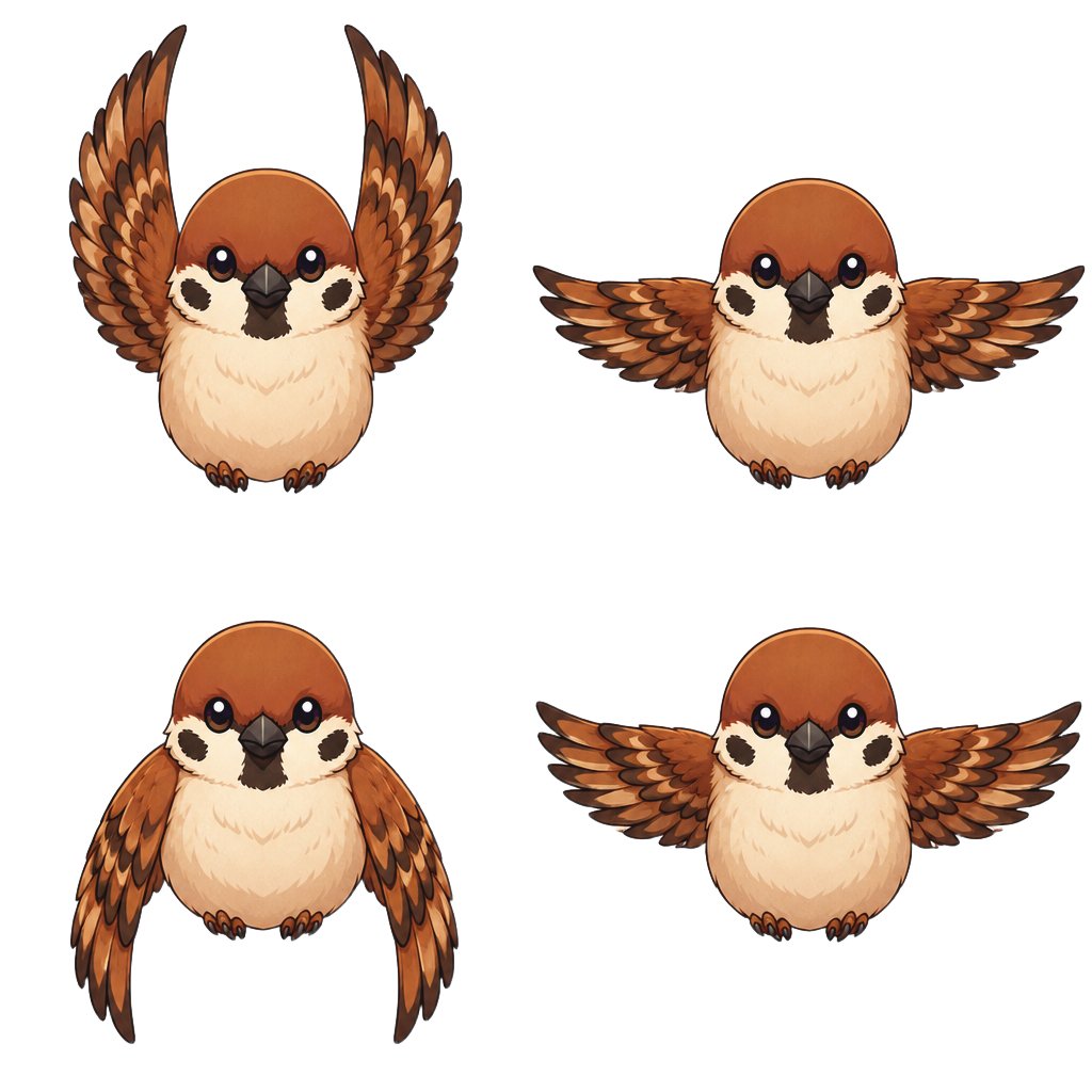 AI Prompt for Chibi Sparrow Mascot with Four Pose Options