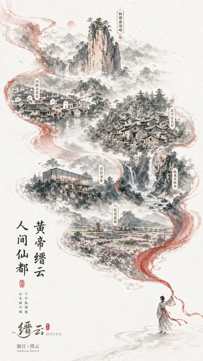 AI Prompt for Chinese Ink Wash Travel Poster