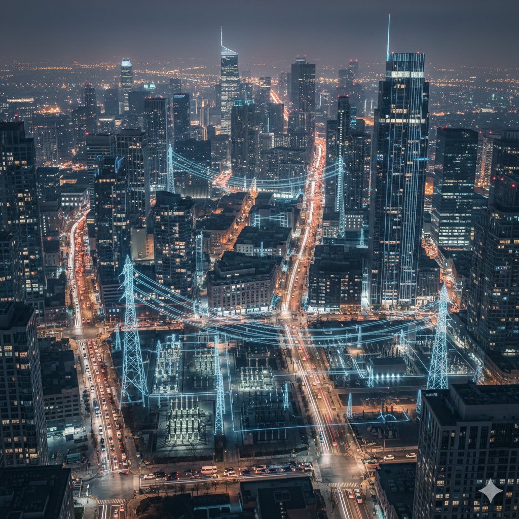 AI Prompt for Cinematic Cityscape with Visible Power Grid