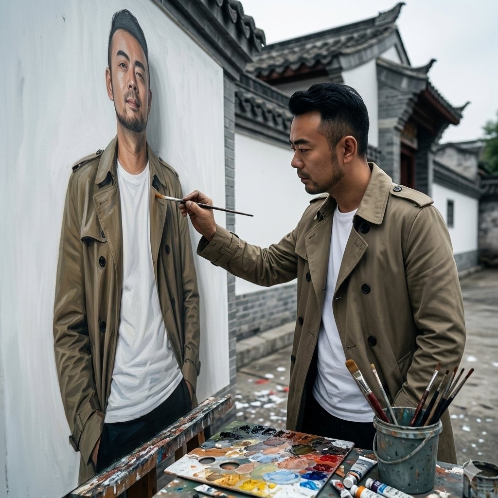 AI Prompt for Cinematic Painterly Portrait of an Artist Painting Himself