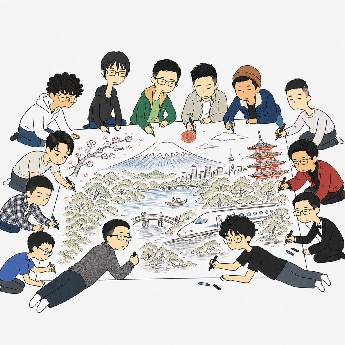 AI Prompt for Collaborative Japan Landscape Poster