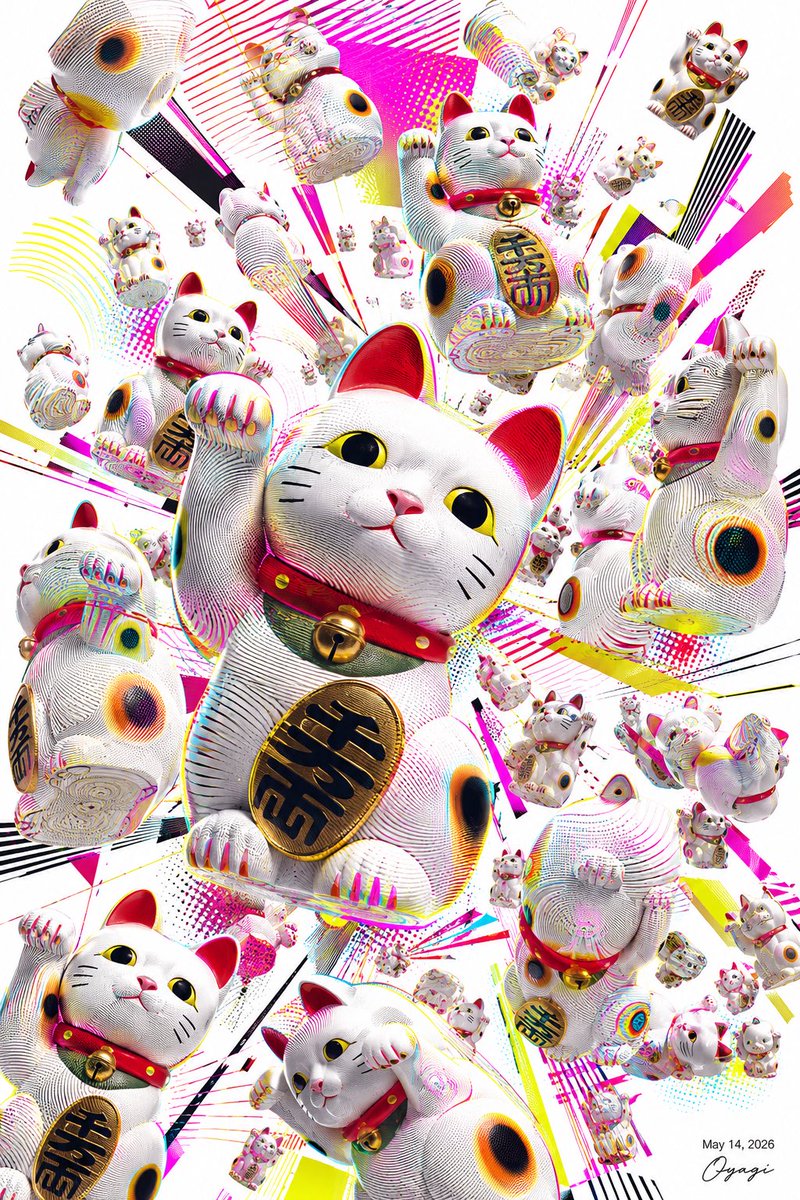AI Prompt for Colorful 3D Illustration Poster with Japanese Lucky Cats