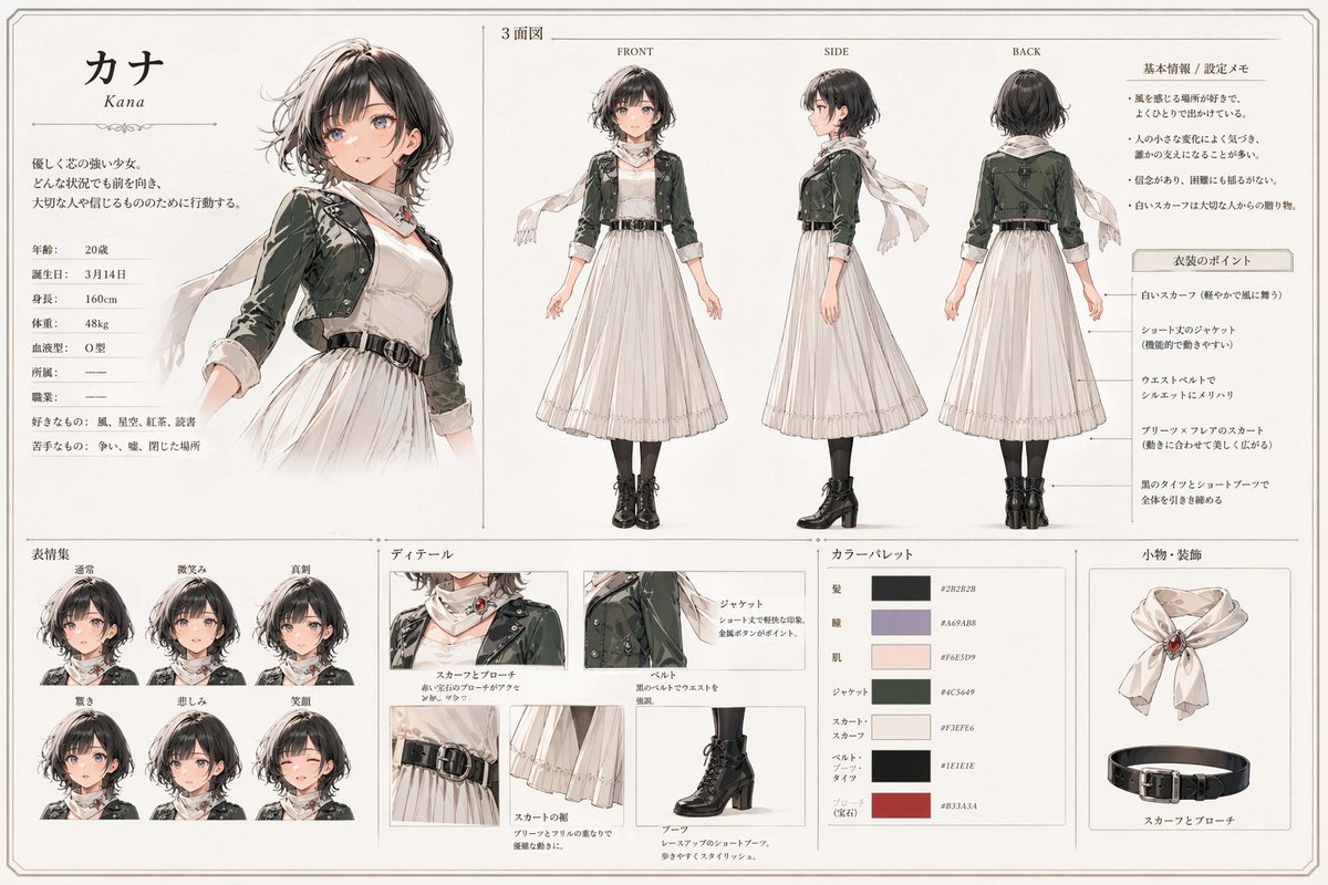 AI Prompt for Colorful Anime Character Reference Sheet with Turnaround and Expressions