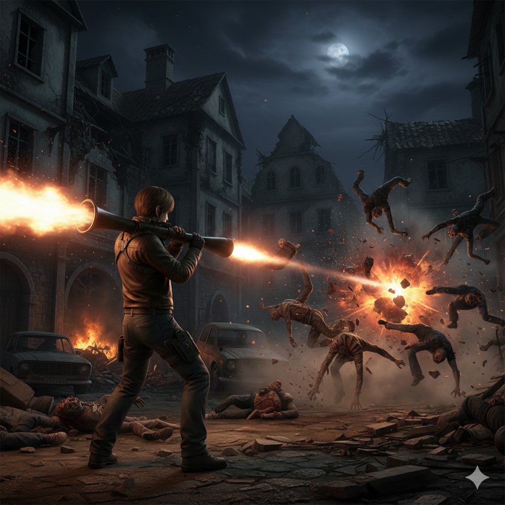 AI Prompt for Comic Book Action Scene with Rocket Launcher and Exploding Zombies