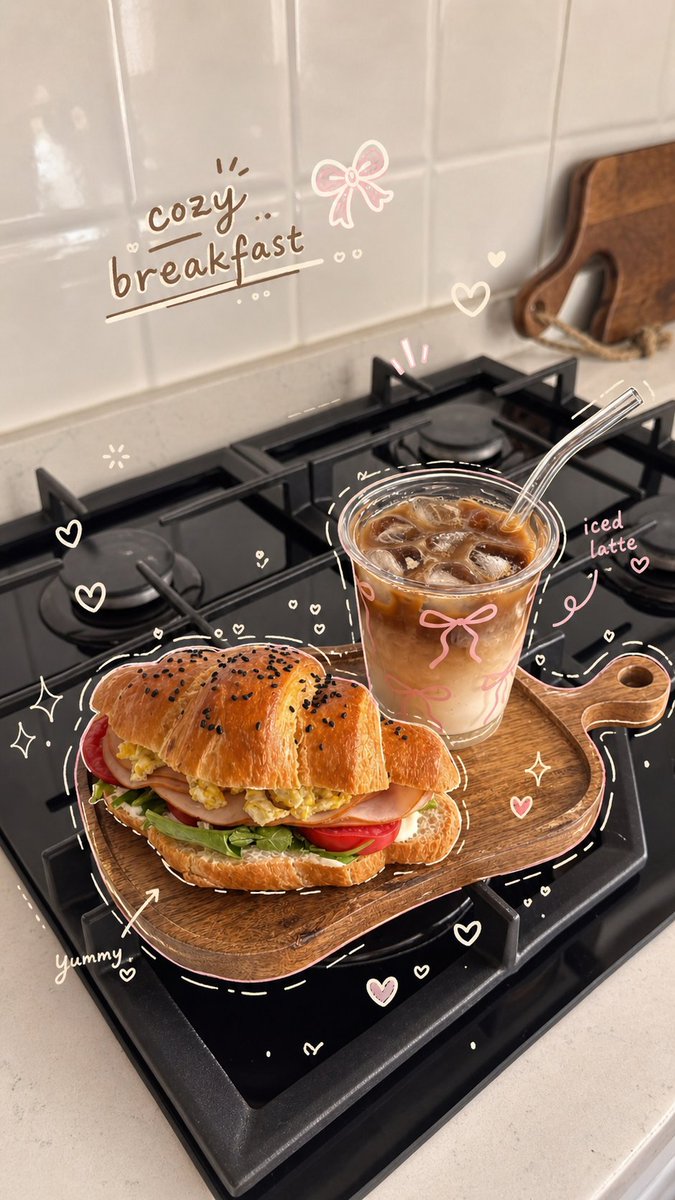 AI Prompt for Cozy Hand-Drawn Food Illustration: Croissant and Coffee