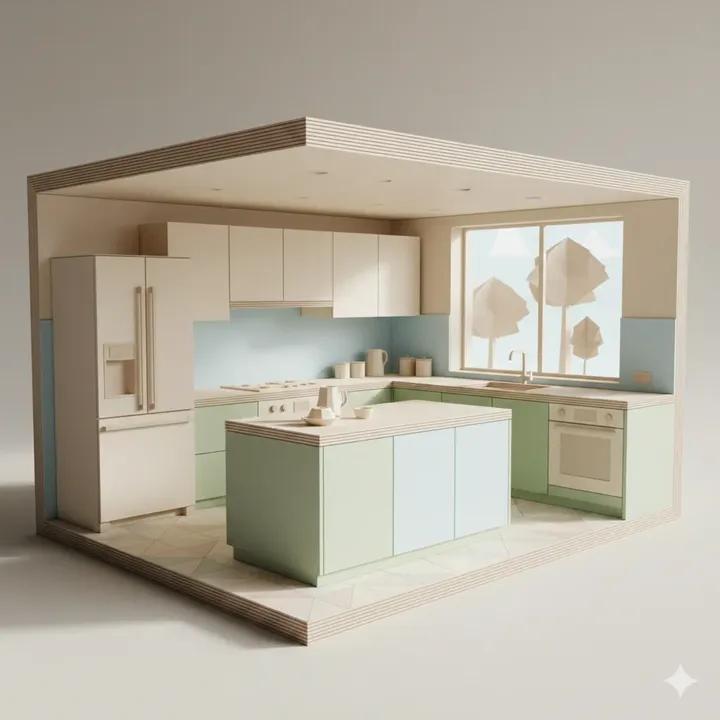 AI Prompt for Crafting an Origami-Style Kitchen Cutaway