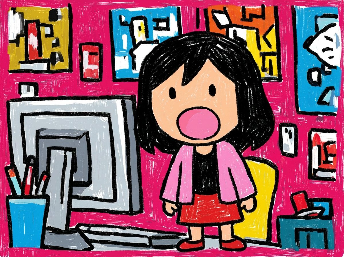 AI Prompt for Crayon Cartoon Woman in Creative Studio