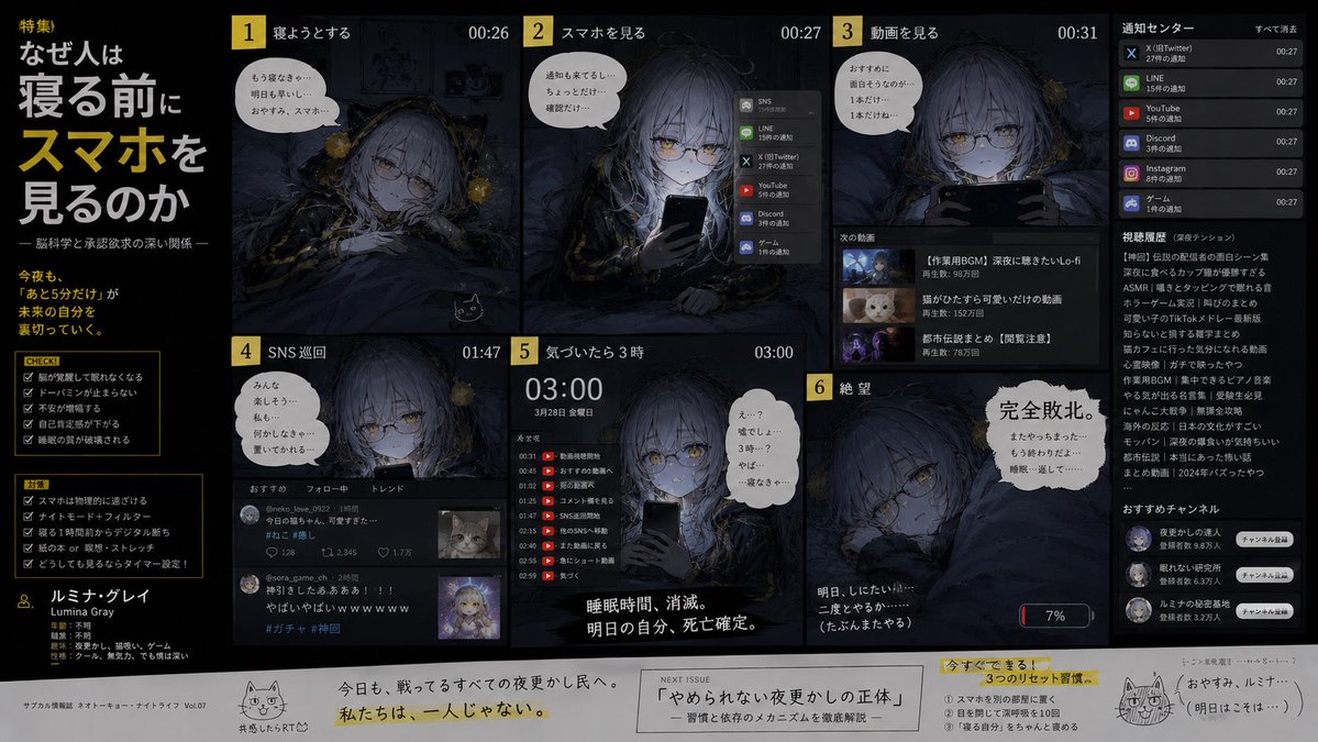 AI Prompt for Creating a Bedtime Smartphone Anime Infographic in a Darkly Humorous Style
