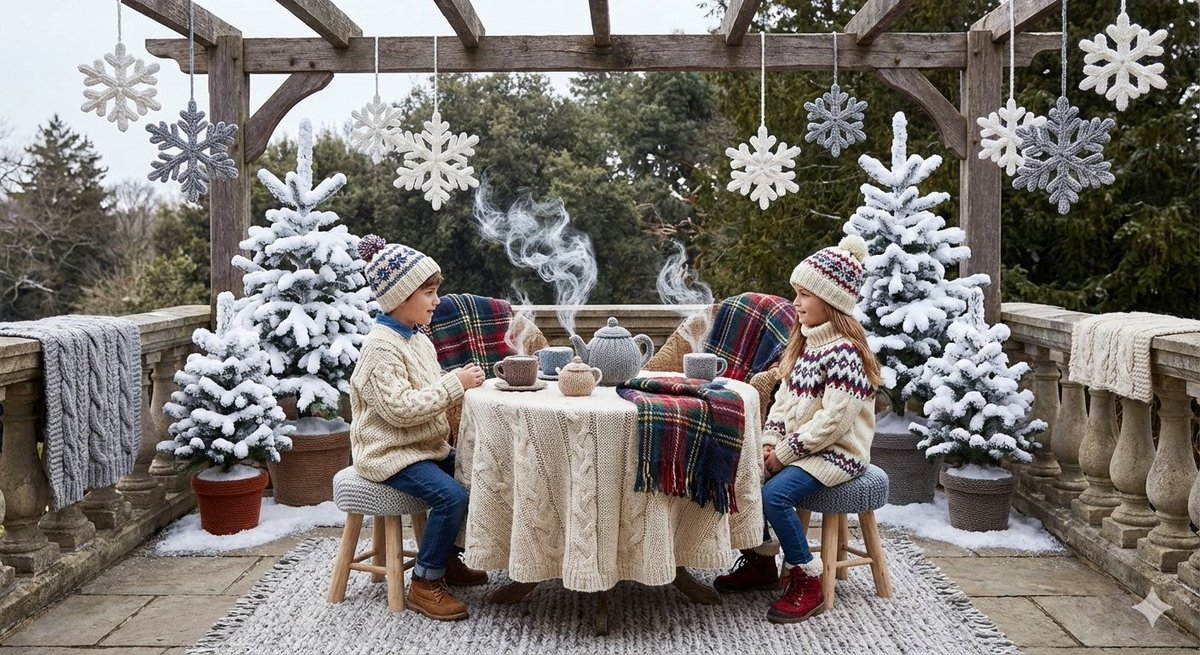 AI Prompt for Creating a Knitted Cable-Knit Scene with Textured Illustration
