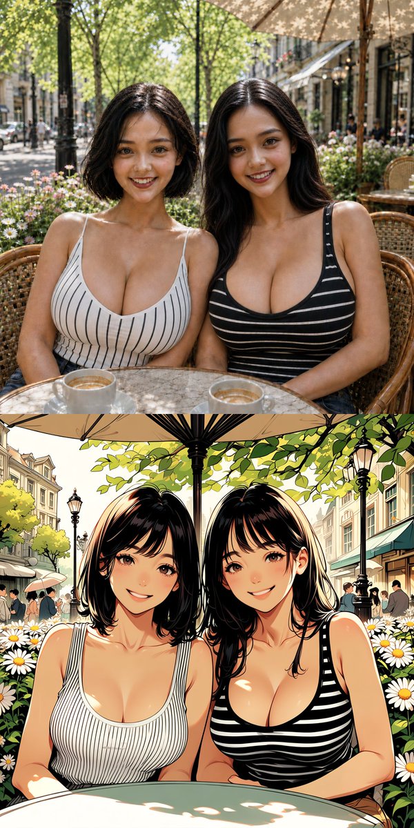 AI Prompt for Creating Anime Portraits of Twins in Café Setting