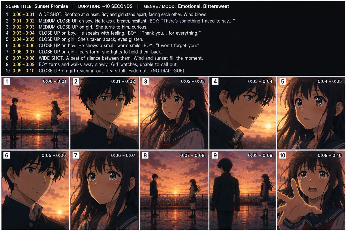AI Prompt for Creating Anime Storyboard Card with Emotional Rooftop Farewell Scene