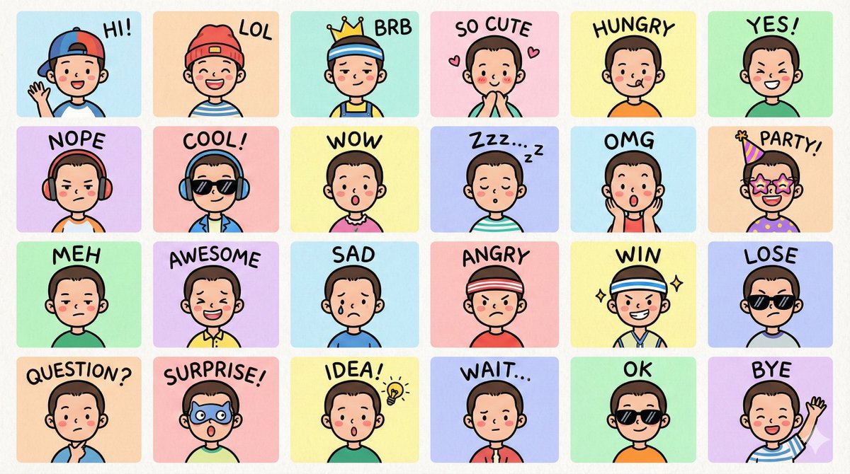 AI Prompt for Creating Colorful Chibi Emoji Portraits in a Grid