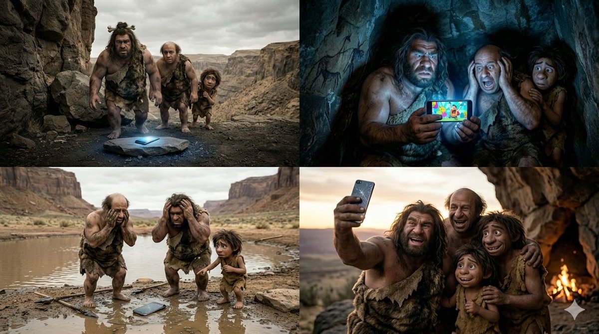 AI Prompt for Creating Engaging Comics: Primitive Men Meet Modern Technology
