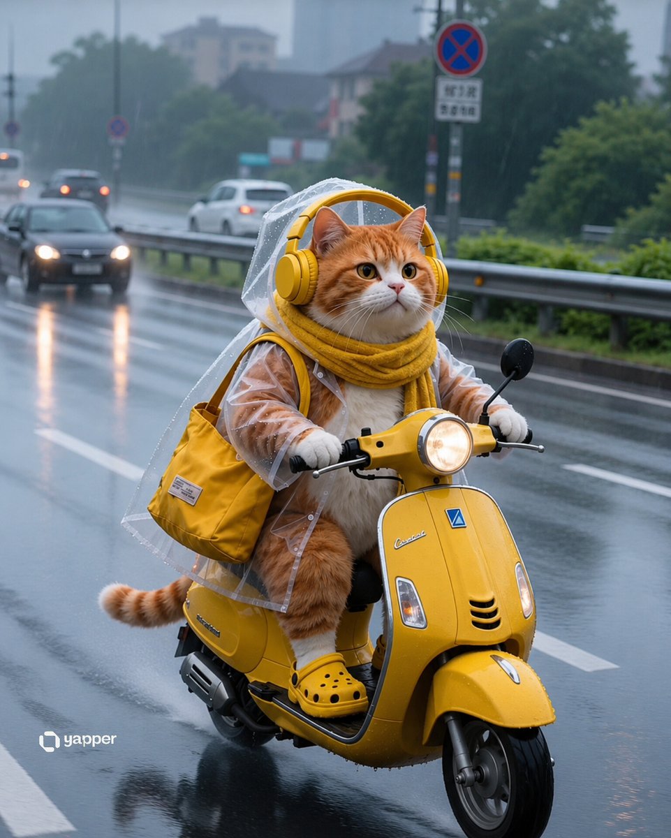 AI Prompt for Creating Realistic Anime-Style Orange Tabby Cat on Yellow Scooter in Rainy Japanese Street Scene