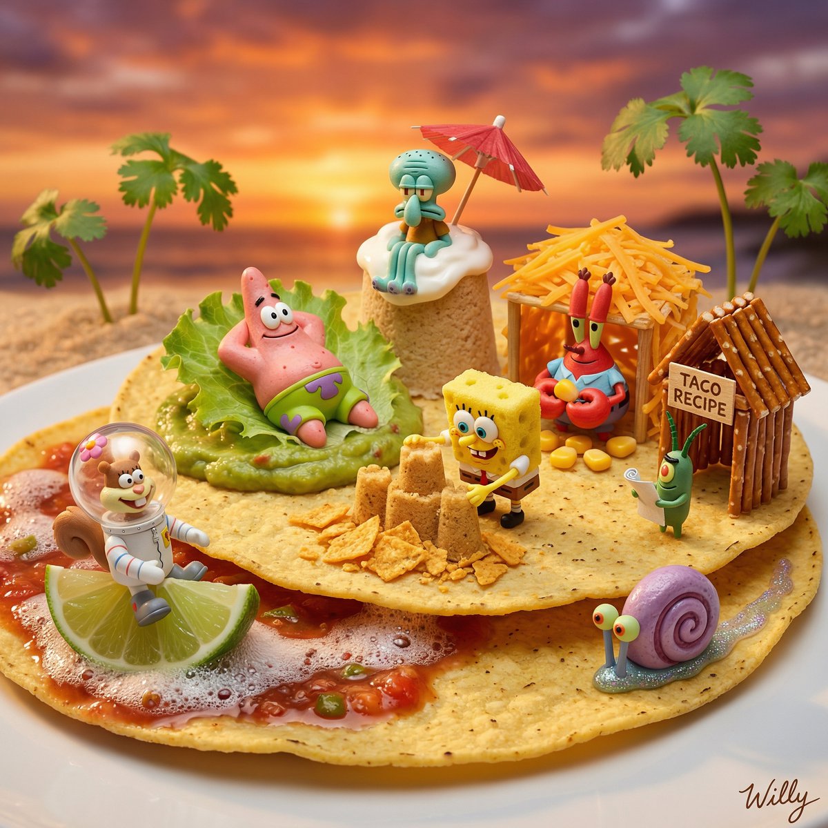 AI Prompt for Creative 8K Food Illustration with Taco-Themed Characters
