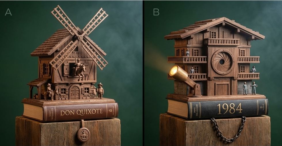 AI Prompt for Cuckoo Clock-Inspired Literary Mechanism Image
