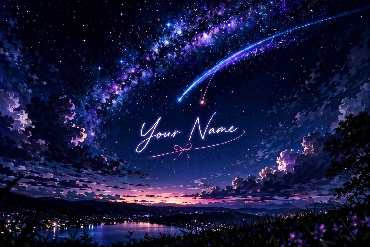 AI Prompt for Custom Anime Starry Night Sky with Glowing Neon Text