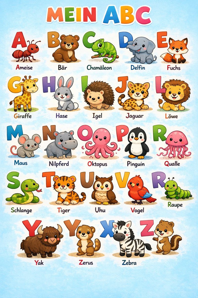 AI Prompt for Custom Colorful Alphabet Poster with Animals for Kids