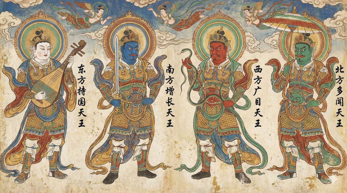 AI Prompt for Custom Four Heavenly Kings Illustration in Dunhuang Painting Style