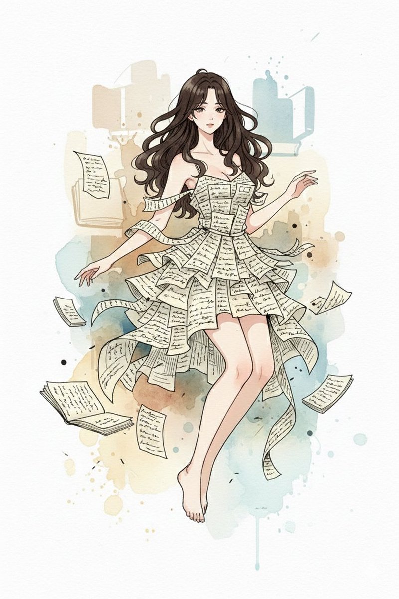 AI Prompt for Custom Hand-Drawn Mixed-Media Illustration with Dreamy Female Subject