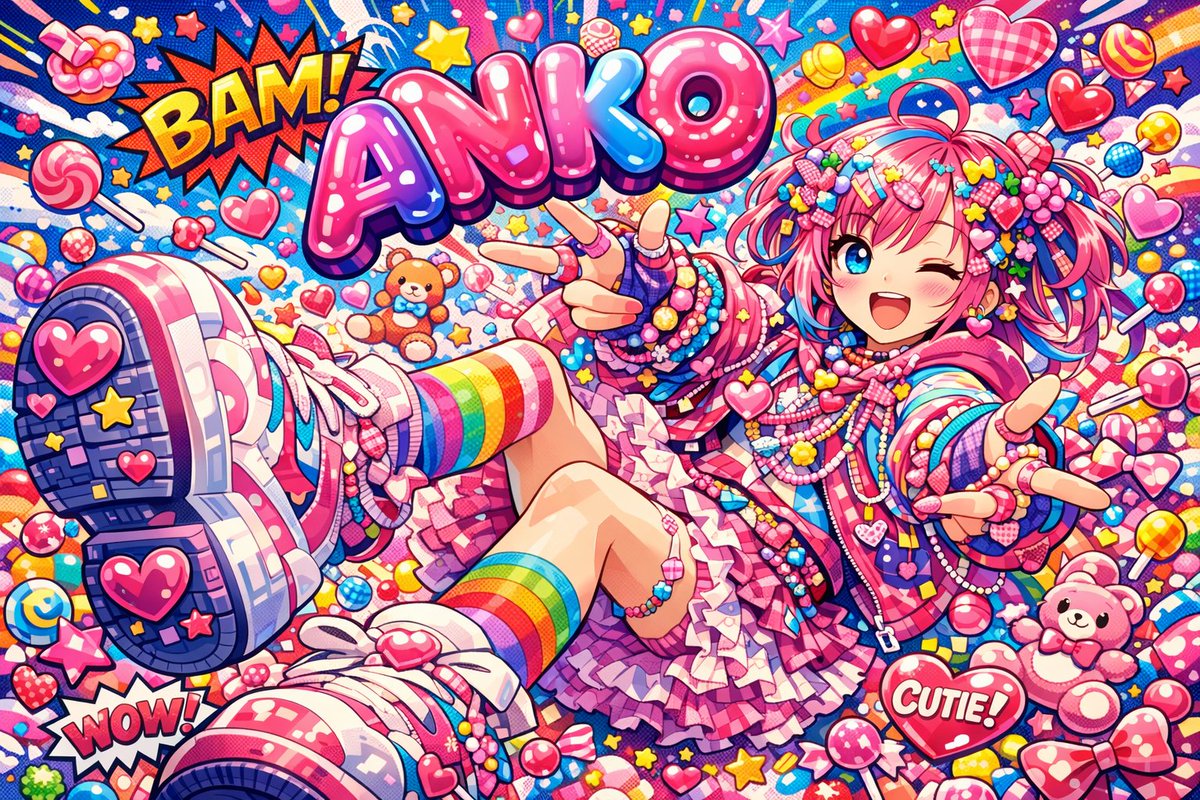 AI Prompt for Custom Harajuku Decora Pop Art Posters with Aniko Character