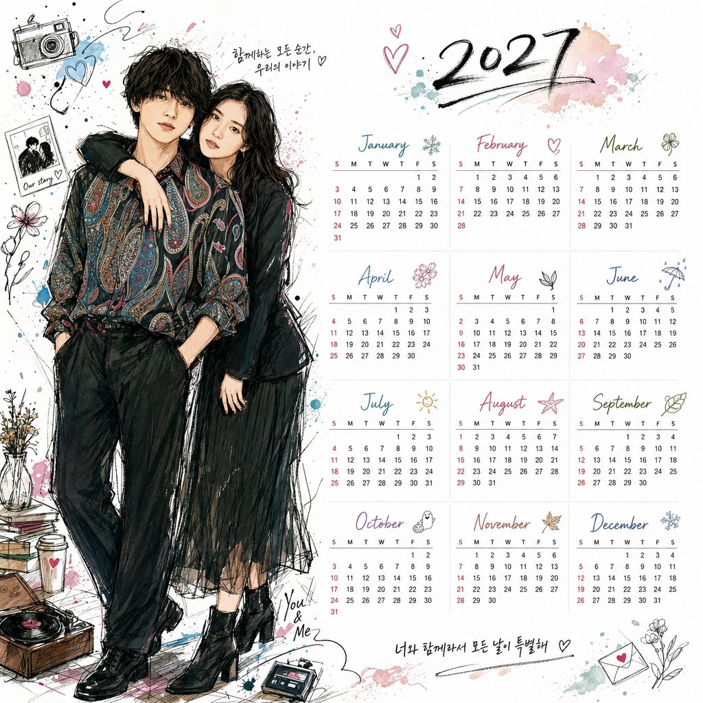 AI Prompt for Custom Korean-Style Illustrated Desktop Calendar