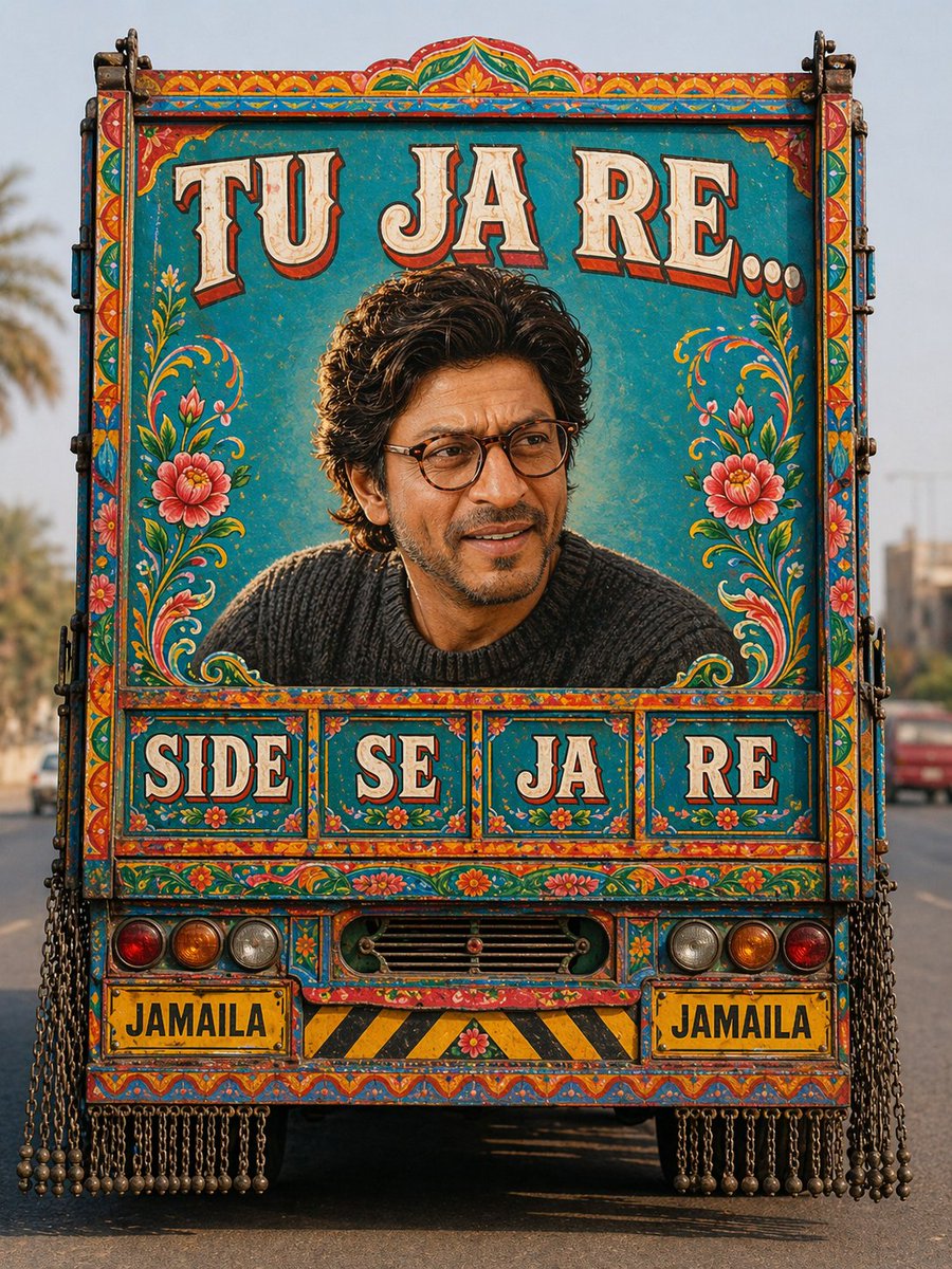 AI Prompt for Custom Pakistani Truck Art Portrait with Vibrant Floral Borders