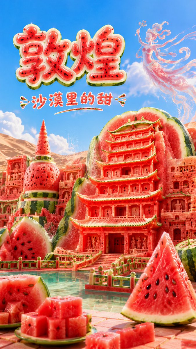 AI Prompt for Customizable City Landmark Poster in Unique Watermelon Style: 9:16 Illustrative Architecture Flyer