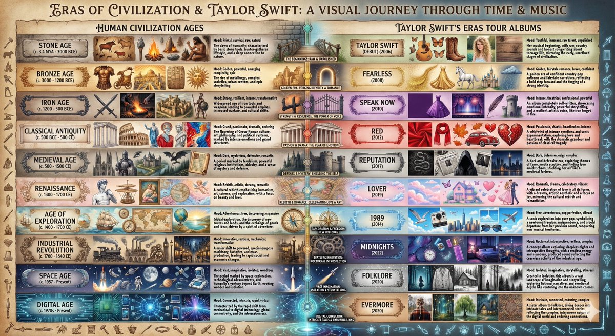 AI Prompt for Customizable Infographic Comparisons using Music Eras and Human Civilization Ages