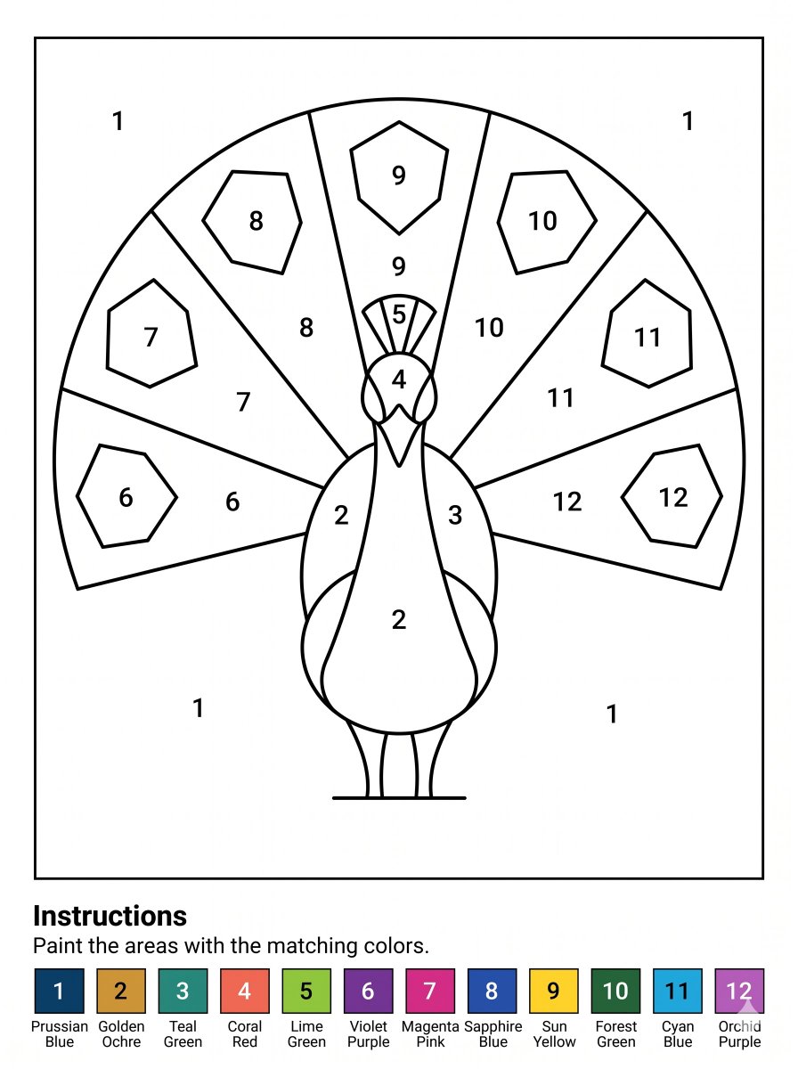 AI Prompt for Customizable Peacock Paint-by-Numbers Worksheet