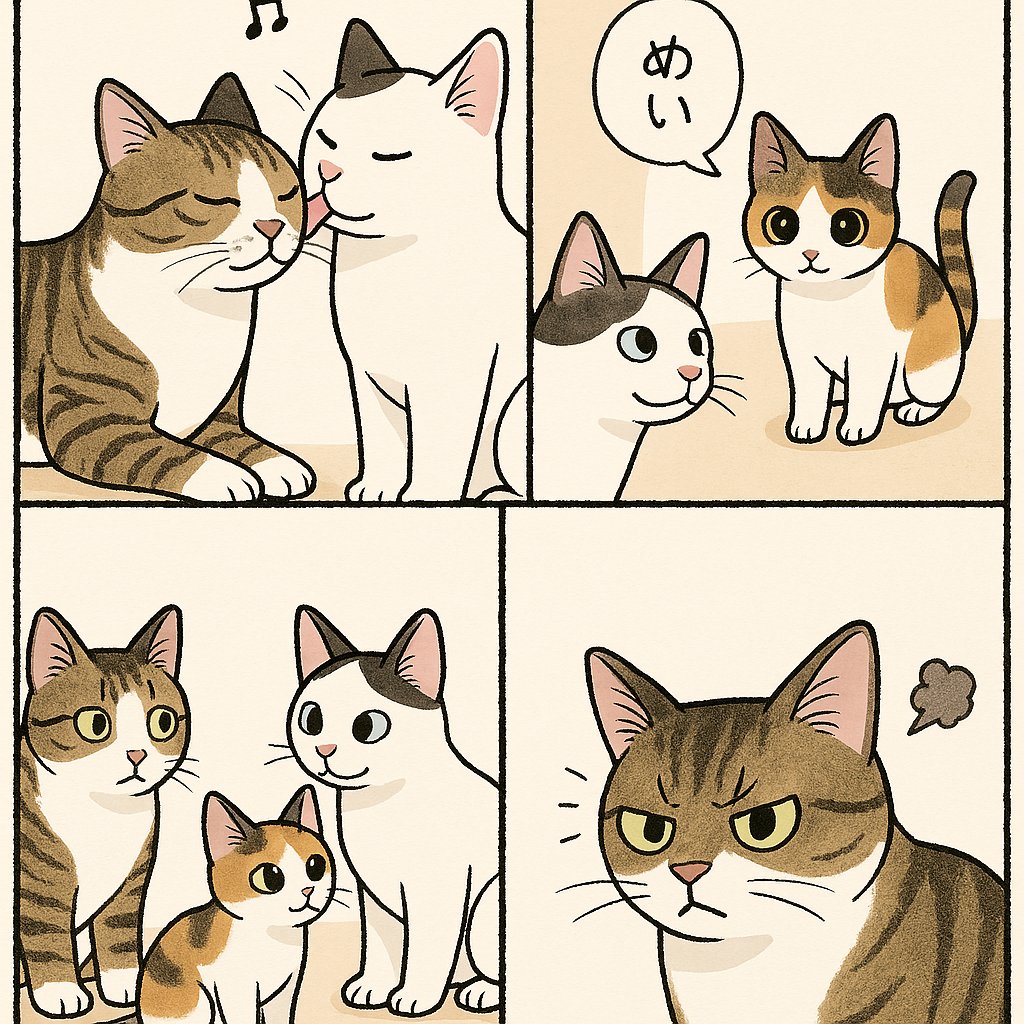 AI Prompt for Cute 4-Panel Cat Comedic Illustration