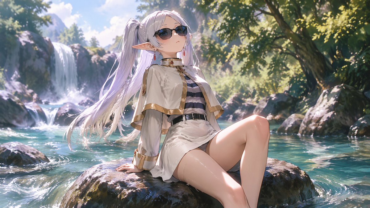 AI Prompt for Cute Anime Elf Relaxing in Forest River Scene