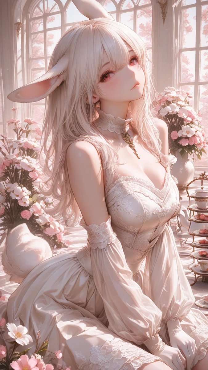 AI Prompt for Cute Bunny Girl Illustration in a Sunlit Conservatory