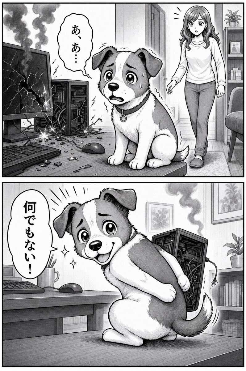 AI Prompt for Cute Cartoon Dog Destroying Computer Comic Illustration