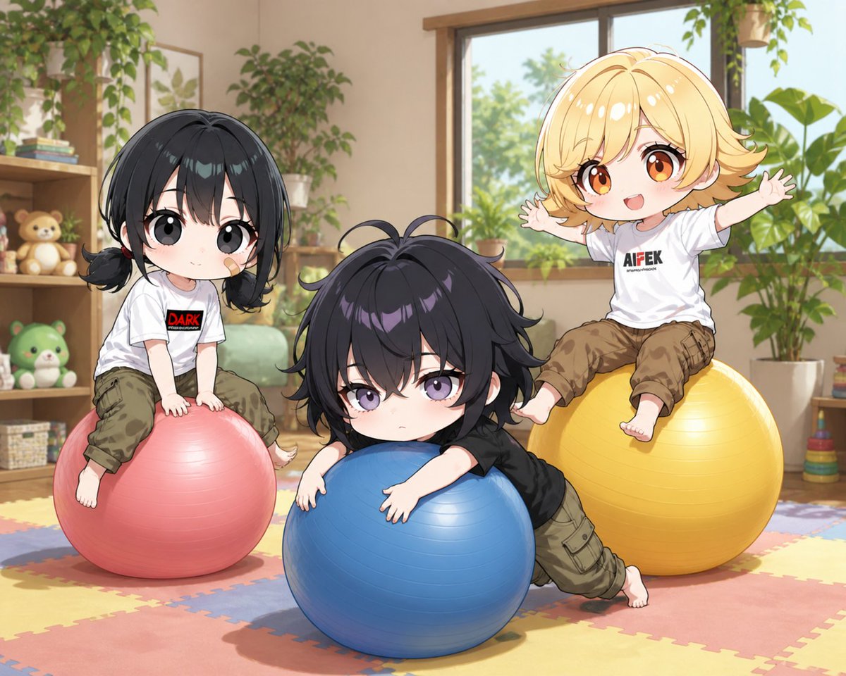 AI Prompt for Cute Chibi Anime Scene with Kids on Exercise Balls