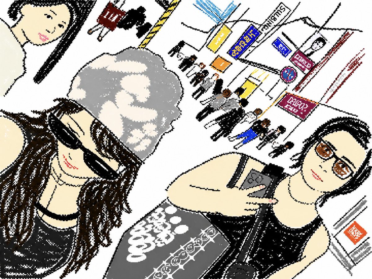 AI Prompt for Cute Tilted Street Selfie Illustration - Create Charming Hand-Drawn Selfies in a Japanese Setting