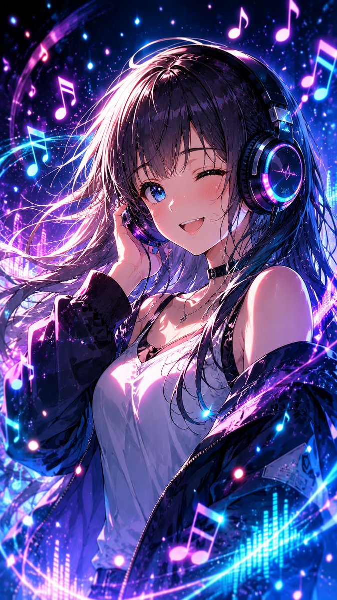 AI Prompt for Cyberpunk Anime Portrait with Glowing Music Notes