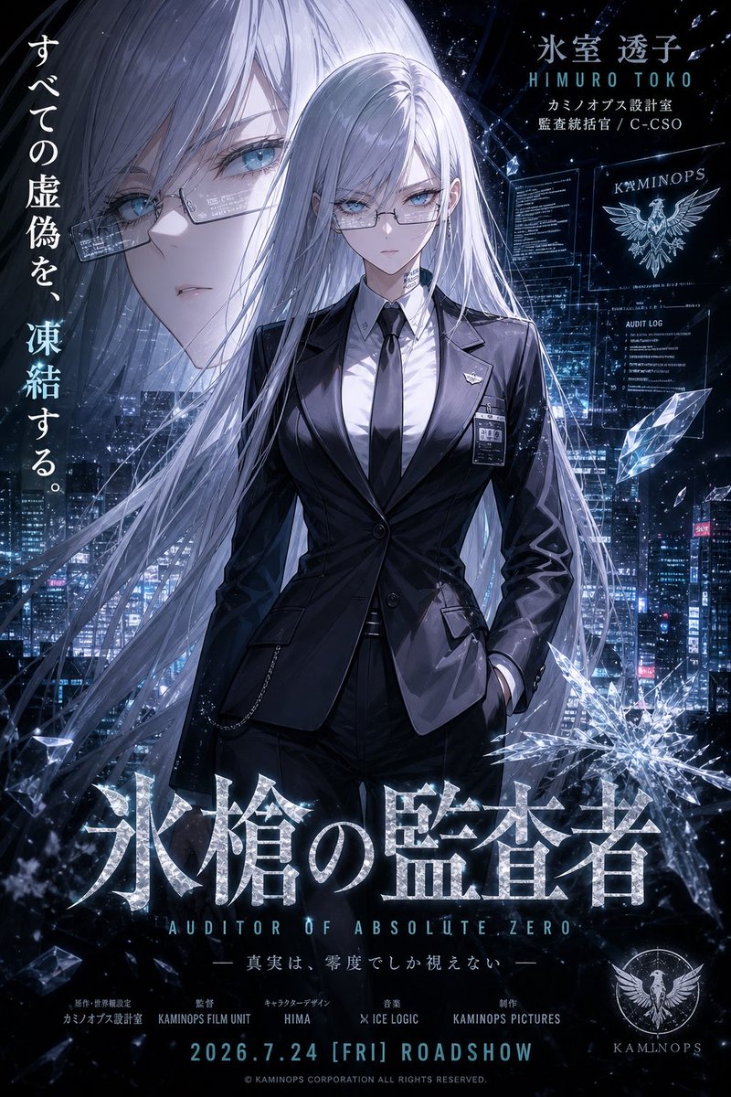 AI Prompt for Cyberpunk Anime Poster with Silver-Haired Auditor