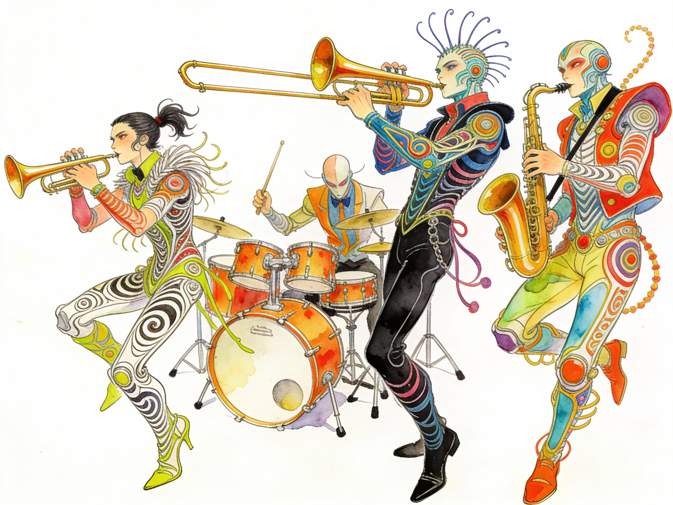 AI Prompt for Cyberpunk Band Illustration in Moebius and Kim Jung Gi Style