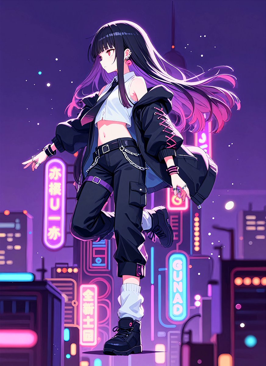 AI Prompt for Cyberpunk Cityscape Anime Girl Fashion Illustration