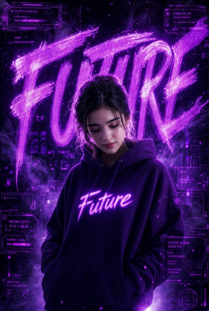 AI Prompt for Cyberpunk Future Portrait - Glowing Text and HUD Effects