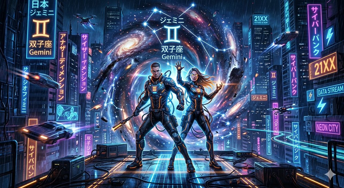 AI Prompt for Cyberpunk Gemini Zodiac Art