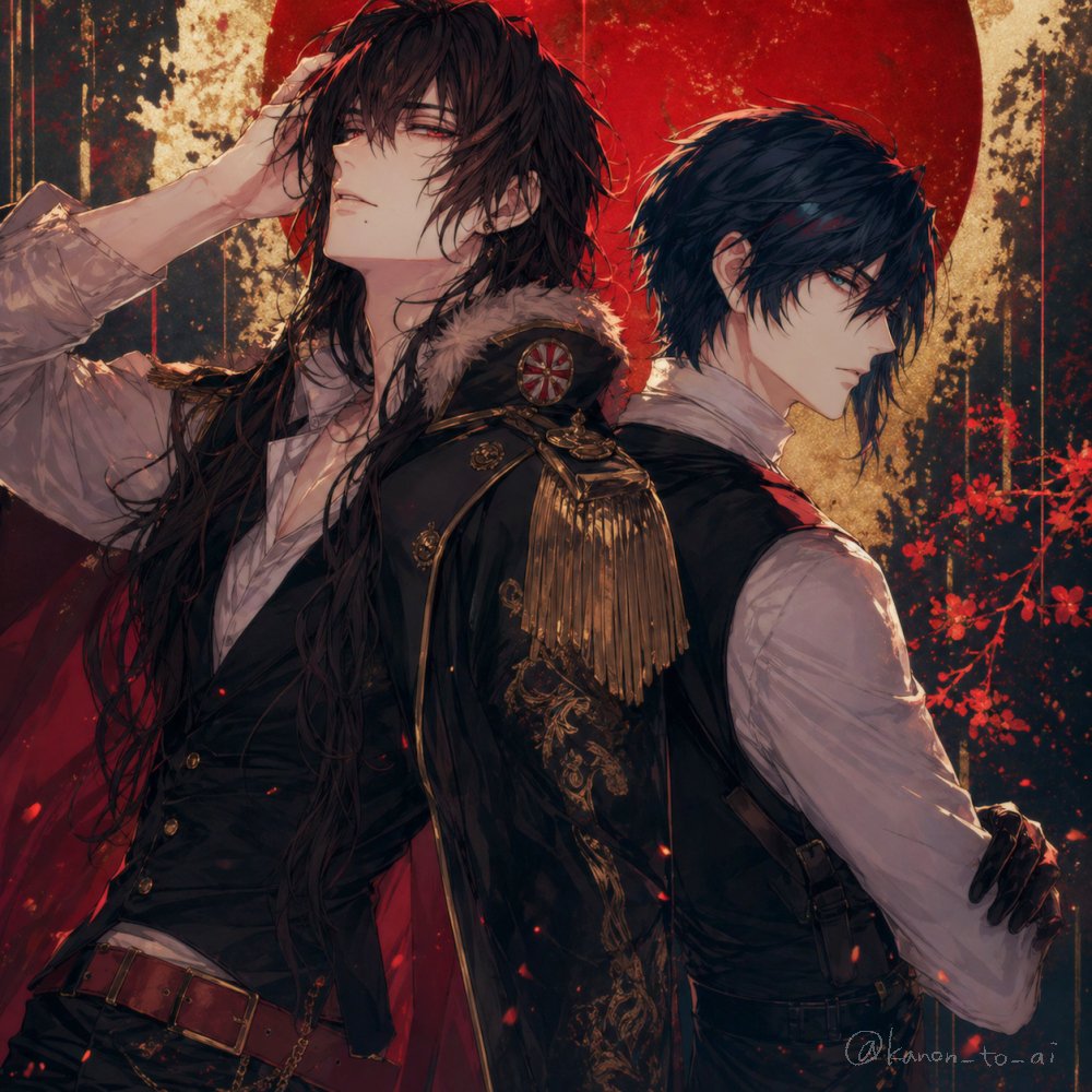 AI Prompt for Dark Anime Duo Portrait: Elegant Bishounen Style