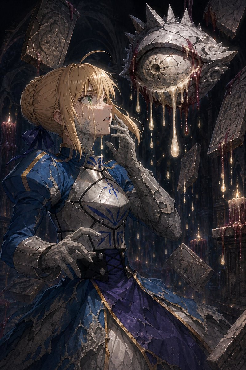AI Prompt for Dark Fantasy Game-Card Art of a Petrified Heroine Confronted by a Grotesque Eye