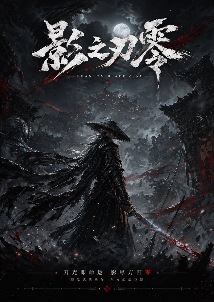 AI Prompt for Dark Fantasy Game Poster with Ruined Ancient Chinese City