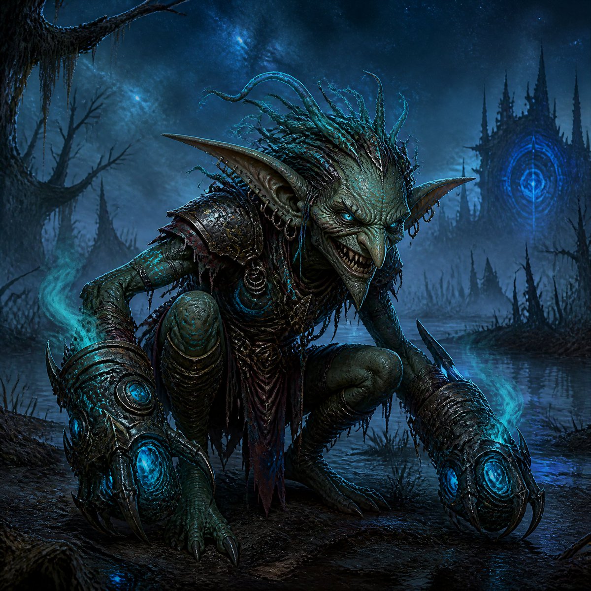 AI Prompt for Dark Fantasy Goblin Creature in Haunted Swamp Concept Art