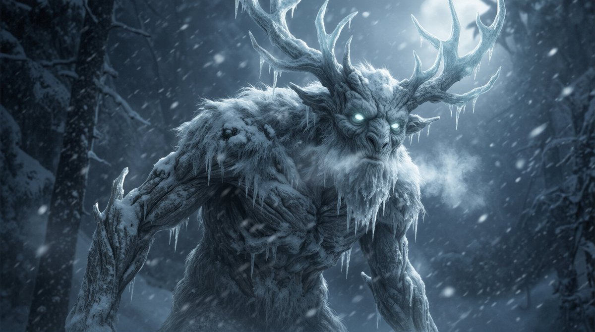 AI Prompt for Dark Fantasy Winter Creature: Generate a Cinematic Creature Emerging from a Blizzard